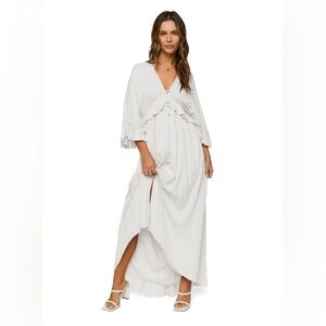 Forever 21 Cottagecore Maxi Dress Size M White Boho Ruffle Button Front FlowyE16